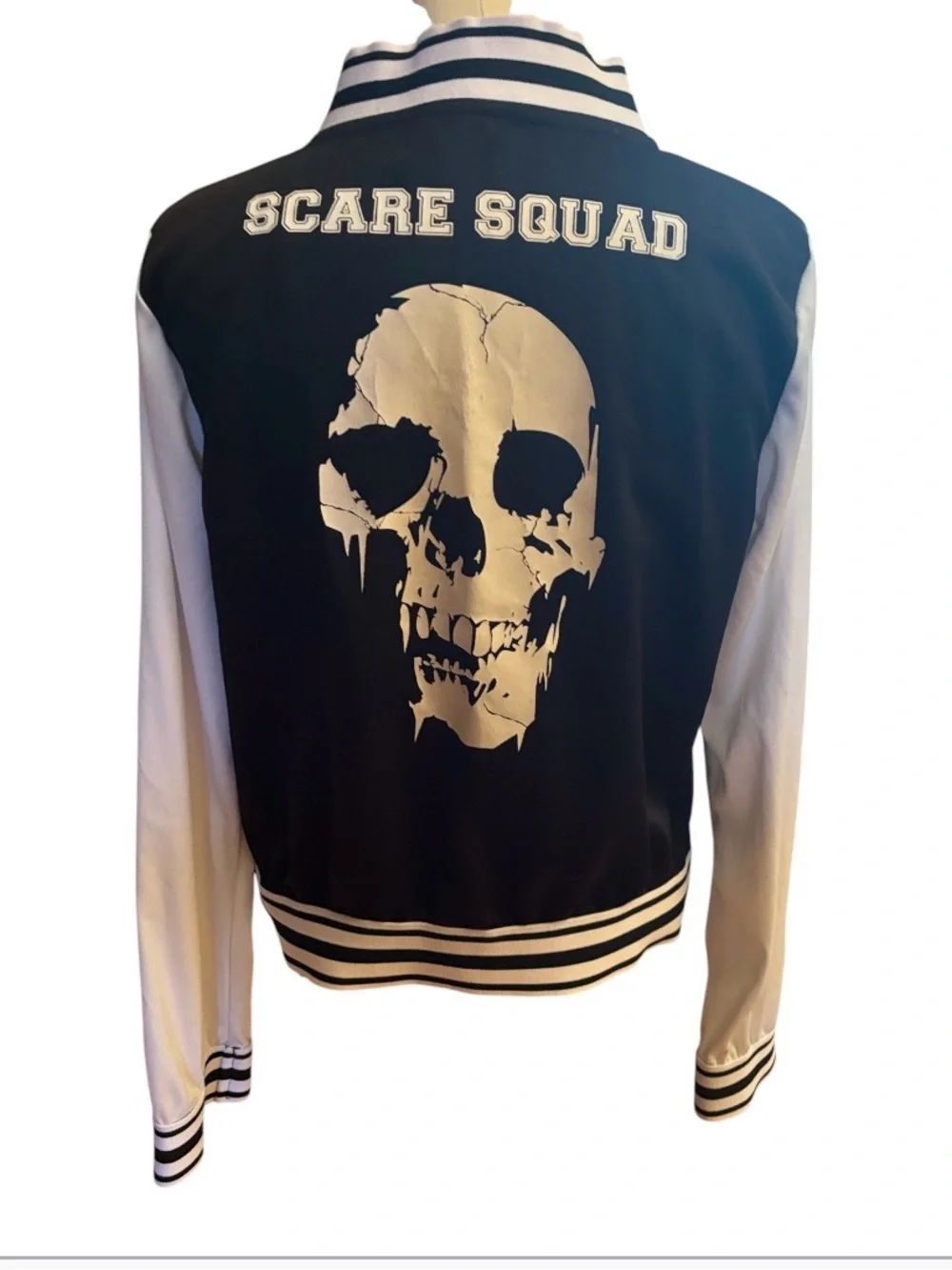 Scare Squad | Black & White Skeleton Skull Snap Light Jacket UNISEX Halloween XL